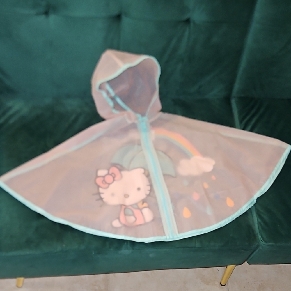 Hello Kitty Rainbow Umbrella Kids Rain Poncho Pink Light Blue Yellow White 2T - Picture 2 of 8